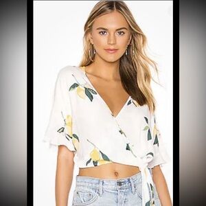 RAILS Athena Lemon Grove Blouse Top Tie Crossover Ivory Yellow Small